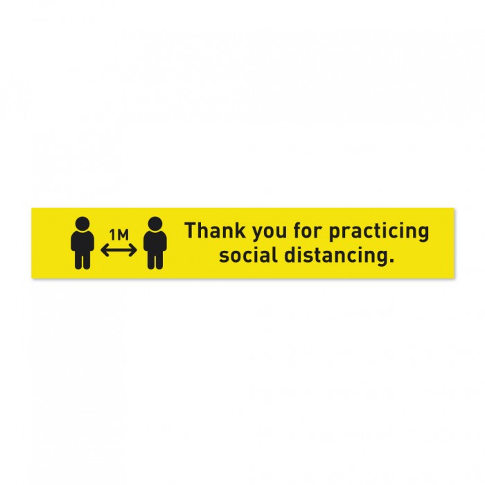 Covid-19 Floor Sticker Thank you for practicing social distancing 30x5cm Yellow 3pcs